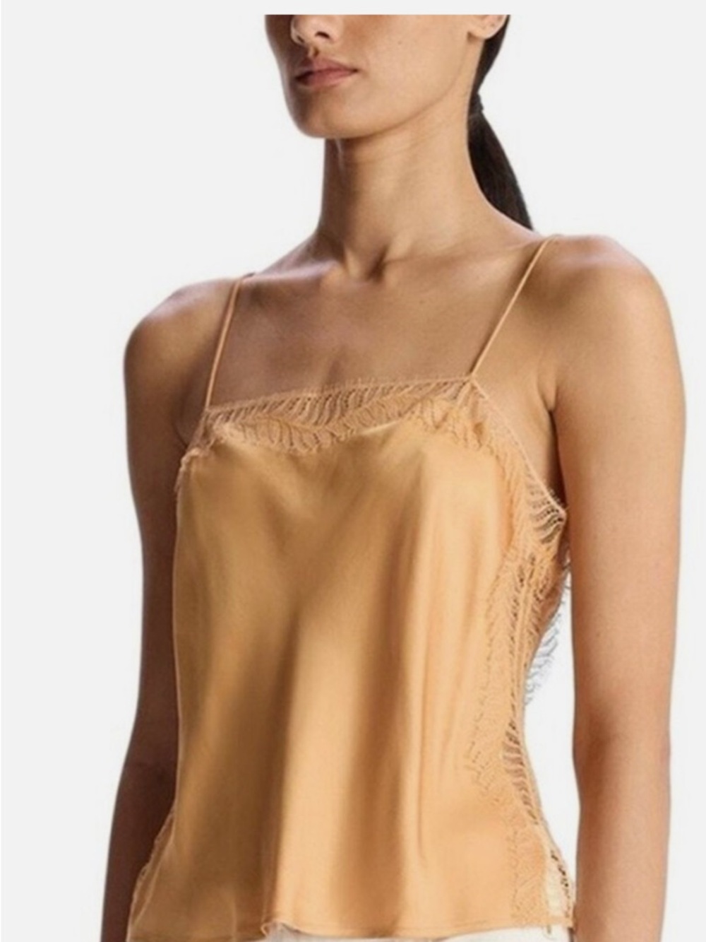 A.L.C. Tan Lace-Trim Silk Camisole